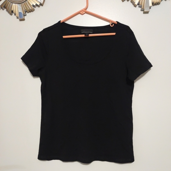 Solid Black Attention Short Sleeves Blouse Size XL 100% Cotton Super Comfy - Picture 1 of 10